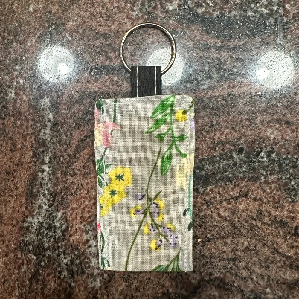 Handmade lip balm holder keychain- floral print